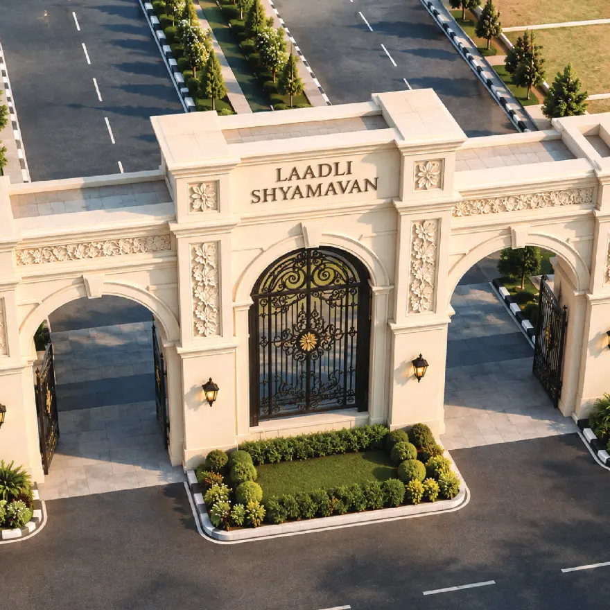 ‘Artist’s render of the Laadli Shyamavan entrance gate, viewed from above’ (unchanged from the repo’s existing asset)